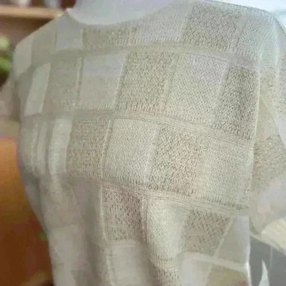 Bay Point Threads Vintage Cream and Gold Sweater w/button detail on back-Size L - Picture 6 of 9